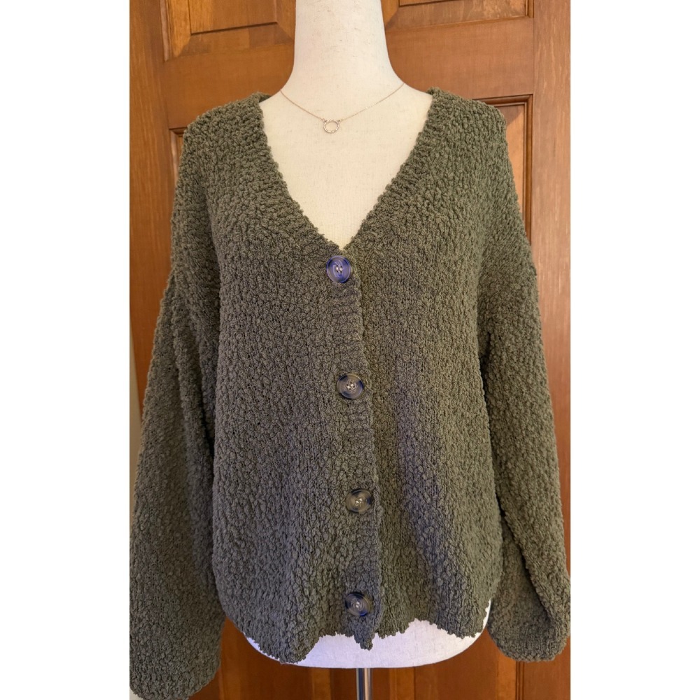 Social Standard Sanctuary Slouchy Sweater Women‎ M Green Chunky Teddy Cardigan